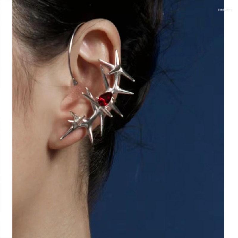 

Backs Earrings Metal Irregular Thorns Star Red Water Droplets Zircon Punk Trend Ear Clip For Women Men Unisex Y2K Jewelry HUANZHI 2022 INS