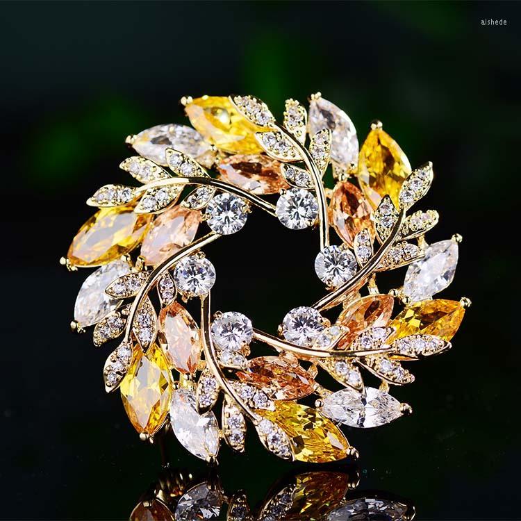 

Brooches European And American Elegant Wreath Brooch Temperament Fashion Pin Creative Zircon High-end Luxury Accessories Corsage