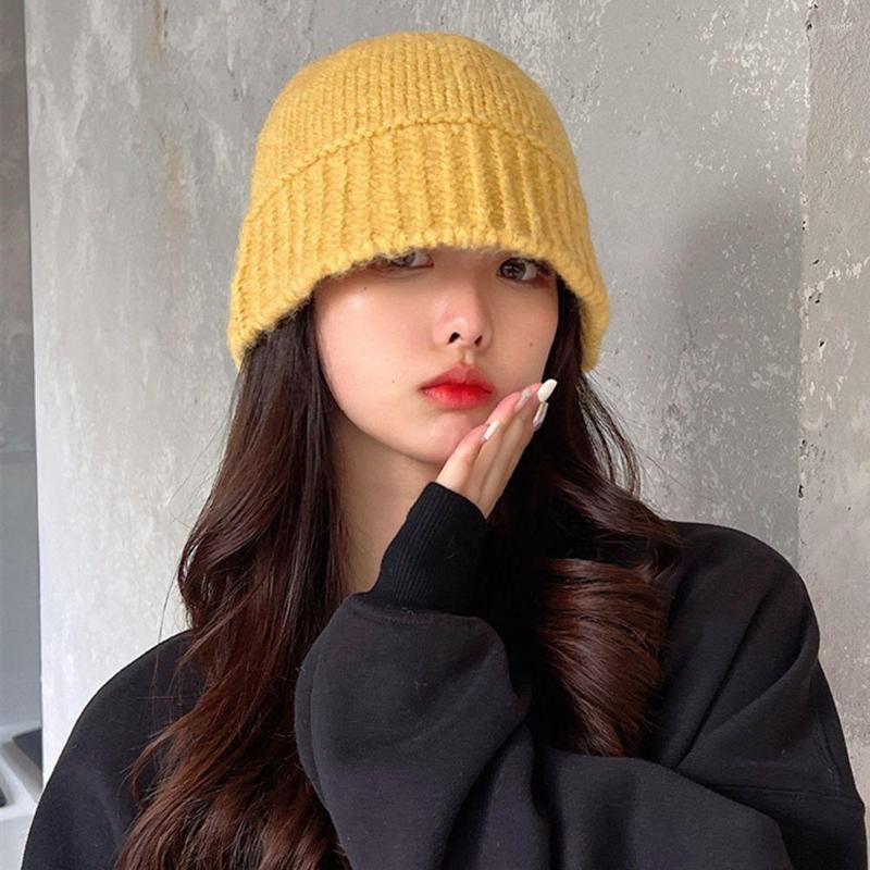 

Berets 2022 Winter Knitting Bucket Hat Warm Casual Fisherman Cap Foldable Panama Lady Outdoor Sunscreen Sun For Women, Black