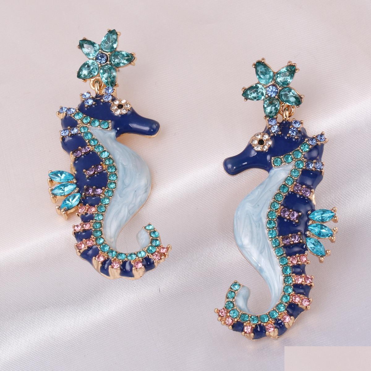 

Dangle Chandelier Fashion Jewelry Glaze Seahorse Earrings Rhinstone Retro Heahorse Dangle Stud Drop Delivery Dhonl