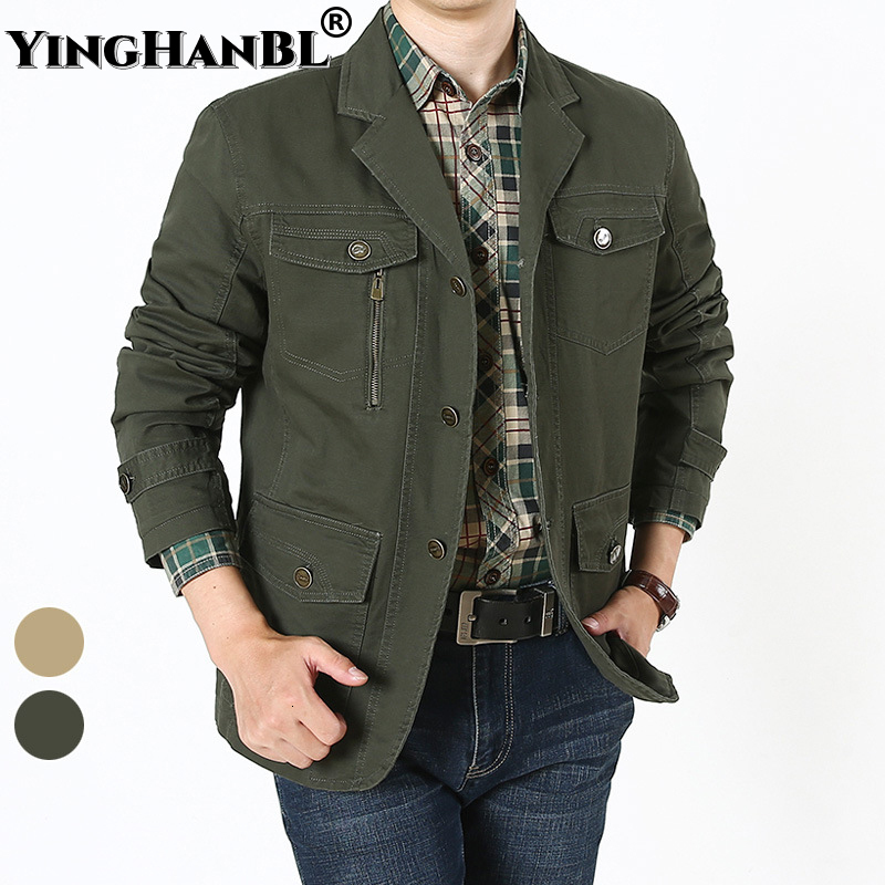 

Men's Suits Blazers Spring Fall Men Military Blazer Jacket Autumn Casual Cotton Washed Solid Coats Army Bomber Suit Jackets Denim Cargo Trench 221201, Army green cdx8288