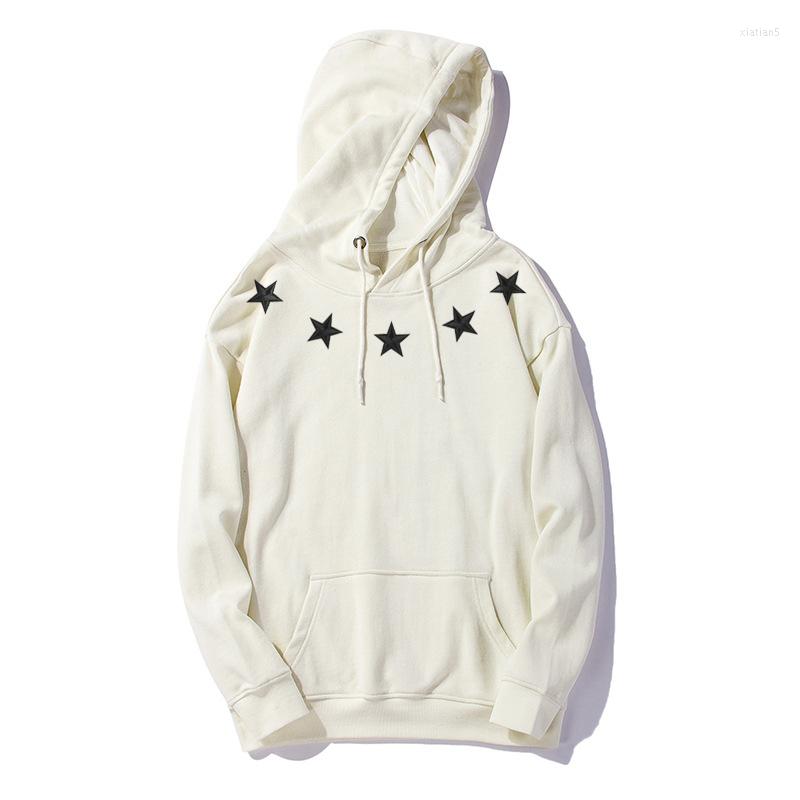 

Men's Hoodies 2022 Arrival Top Fashion Sweatshirt Casual Full Pentagram Hooded None Cotton Hip Hop Fleece Men, White
