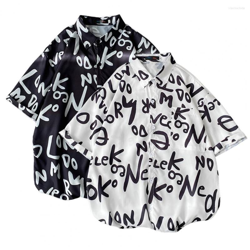 

Men's Casual Shirts Beach Shirt Single-breasted Cardigan Hawaii Style Letter Print Summer Male Clothes, Green