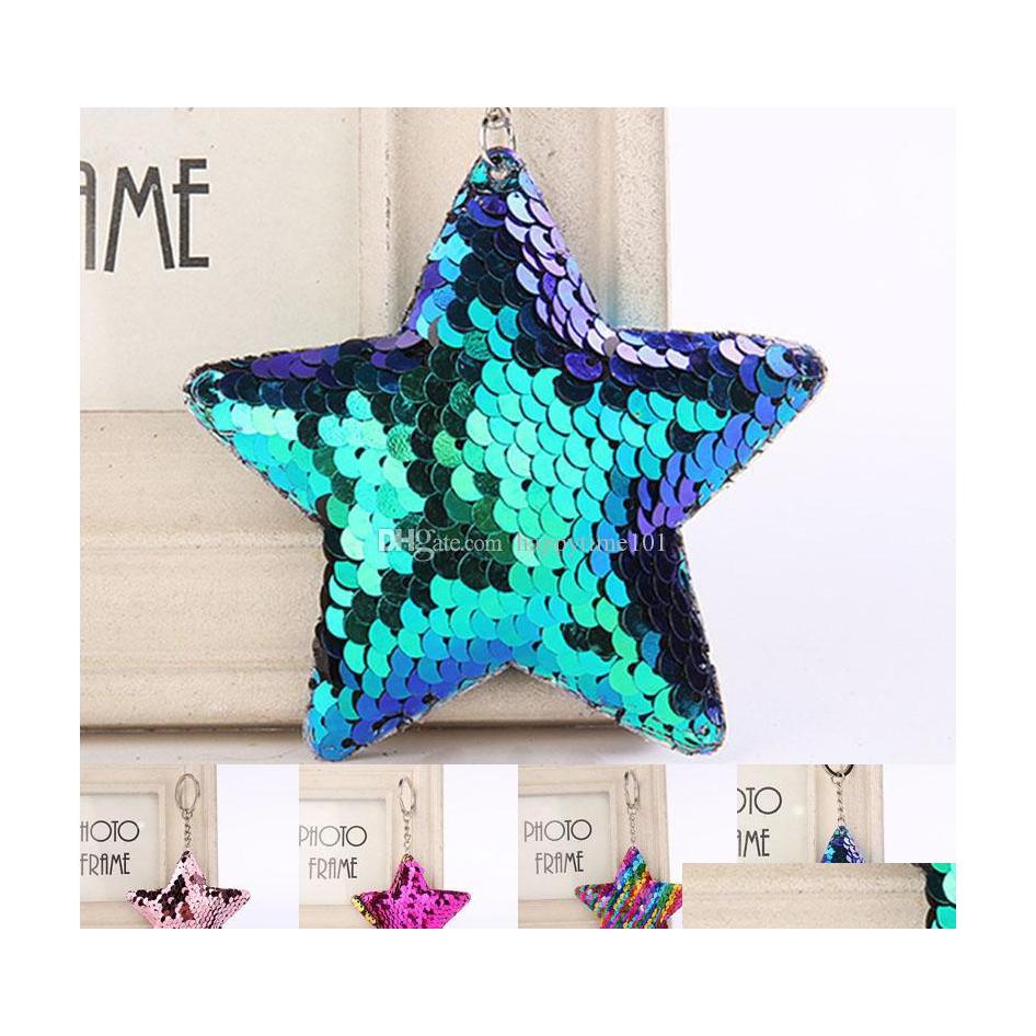 

Key Rings Mermaid Scale Star Keychain Design Sequin Key Ring Holders Bag Hangs Fashion Jewelry Gift Drop Shi Delivery Dhmst