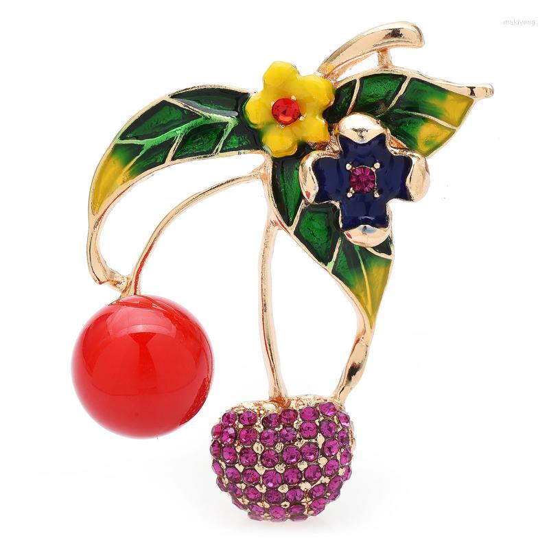 

Brooches Wuli&baby Cherry For Women Unisex 2-color Rhinestone Enamel Fruits Party Office Brooch Pins Gifts