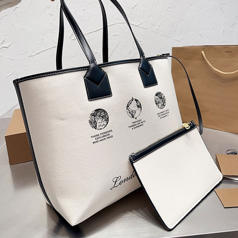 

Canvas Tote Shopping Bags High-capacity Handbags Leather Handle Zip Pouch Printing Shoulder Bag Fashion Letters Inside Check New Handbag Purse