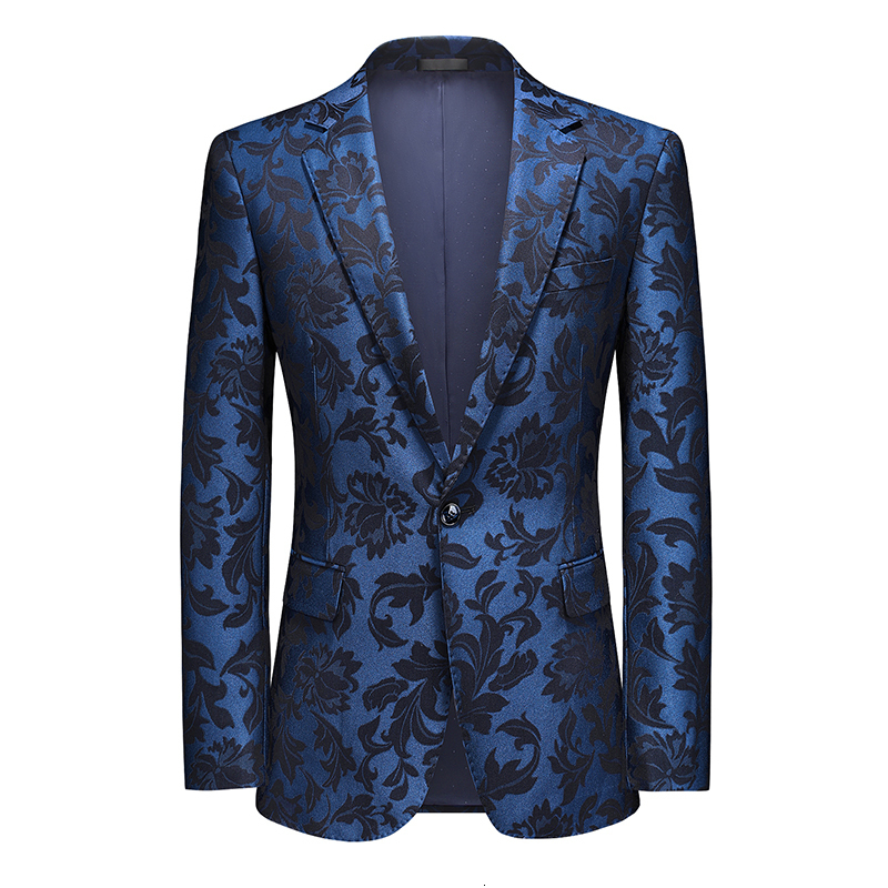 

Men's Suits Blazers Fashion Party Coat Casual Slim Fit Blazer Buttons Floral printing Jacket Men Business coat 221201, Blue