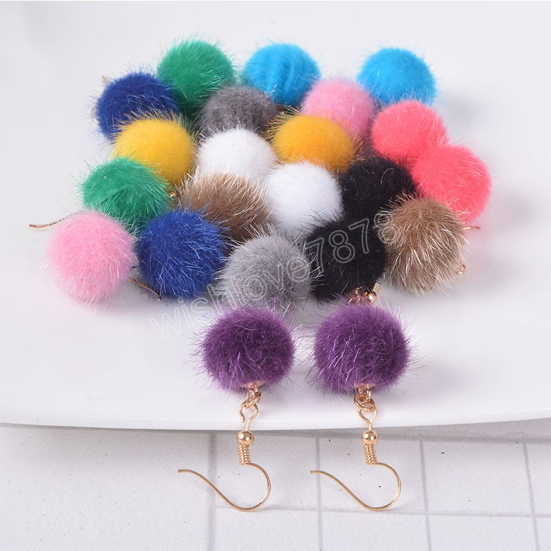

Lovely Fake Rabbit Faux Fur Ball Dangle Earrings Cute Soft Pompom Long Drop Earring Jewelry For Lady Women Girls