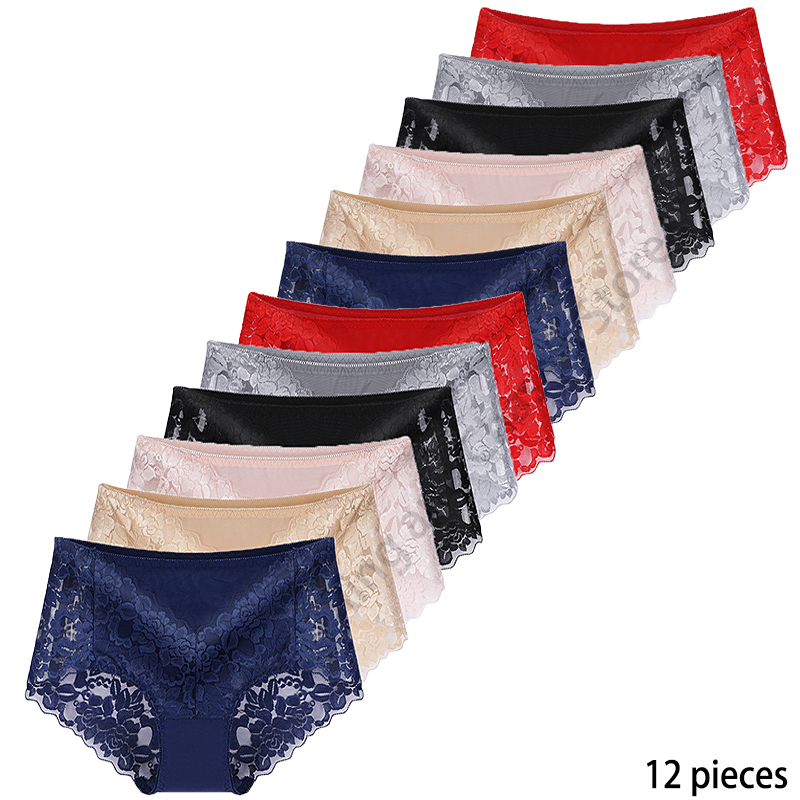 

Women's Panties 12 pieces transparent panties lace women's underwear sexy briefs comfortable breathable stretchy Lingerie soft plus size 221202, Beige