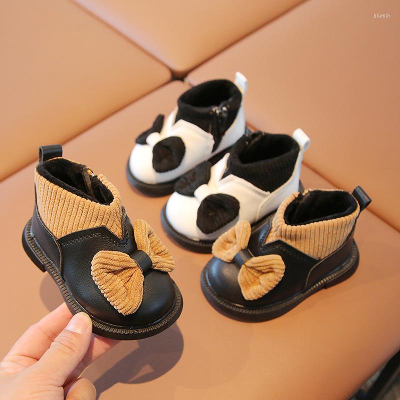 

Athletic Shoes 2022 Cute Furry Baby Girl Outdoor Walking Fashion Patchwork Toddler Boots Pretty Butterfly-knot Born F10242, Black