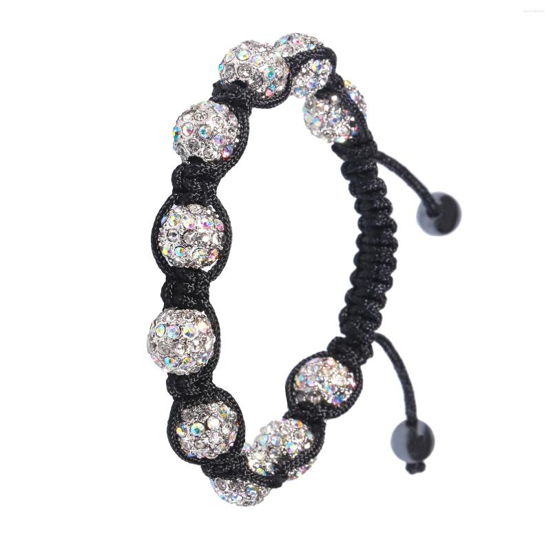 

Strand Metal Round Beads Inlay Colors Austria Rhinestone Crystal Jewelry Hand Knitting Adjustable Black Braided String Unisex Bracelet