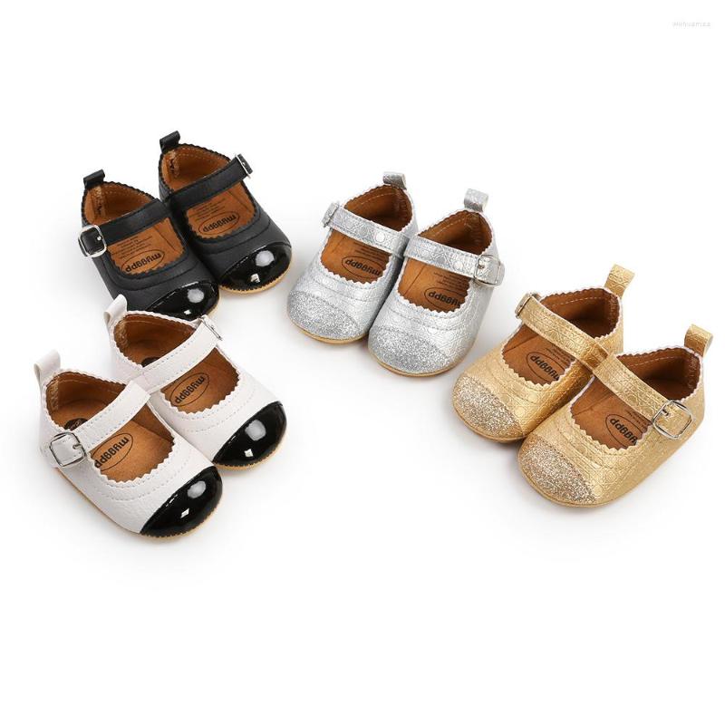 

First Walkers Spring Autumn Baby Girls Princess Shoes Soft TPR Sole Toddler Fashion Patchwork Bling Shallow Mary Janes, White