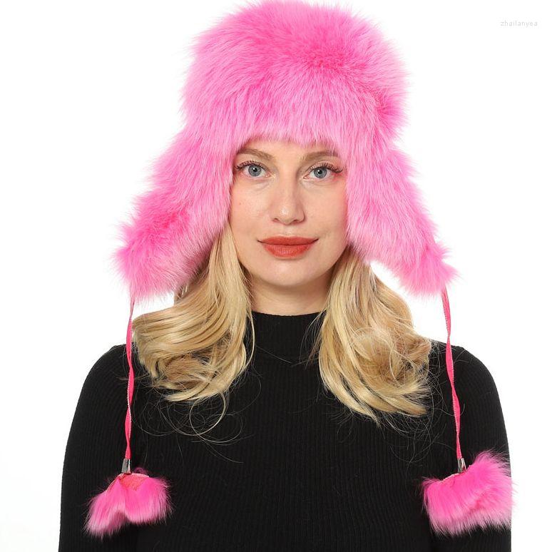 

Berets Women Natural Real Fur Hat With Earmuffs Earflap Ushanka Army Trapper, Black