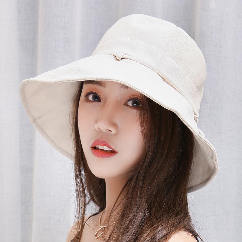 

Berets Woman Cotton Summer Bucket Hat Sunscreen Cap Beach Outdoor Panama Bowknot Foldable Sun Breathable Headwear, Black