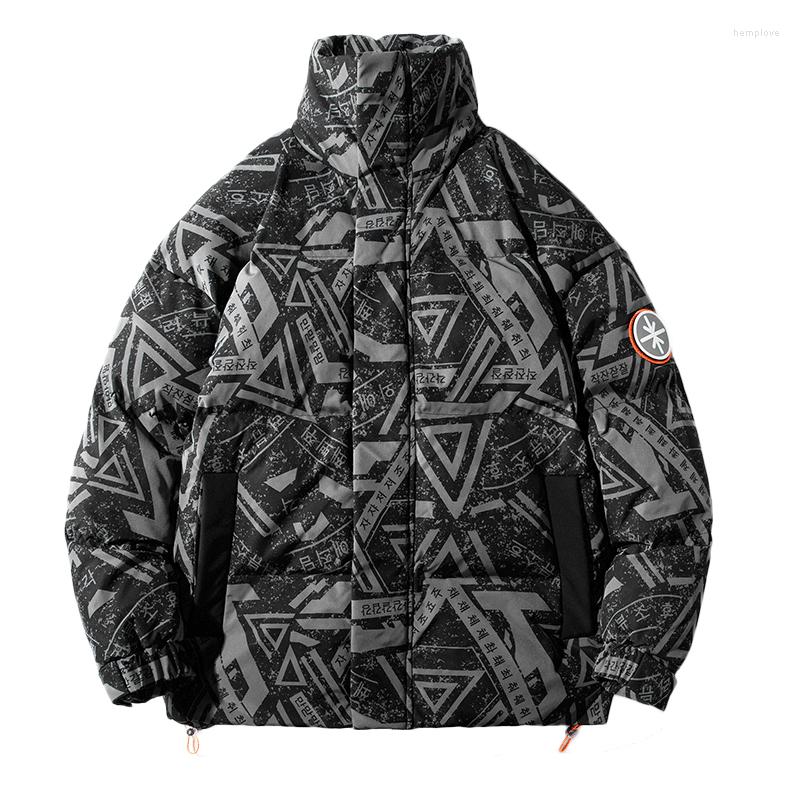 

Men's Down 2022 Winter Men Jackets Print Harajuku Waterproof Ribbon Overcoat Male Casual Outwear Hip Hop Streetwear Coats Drop Ship, Black