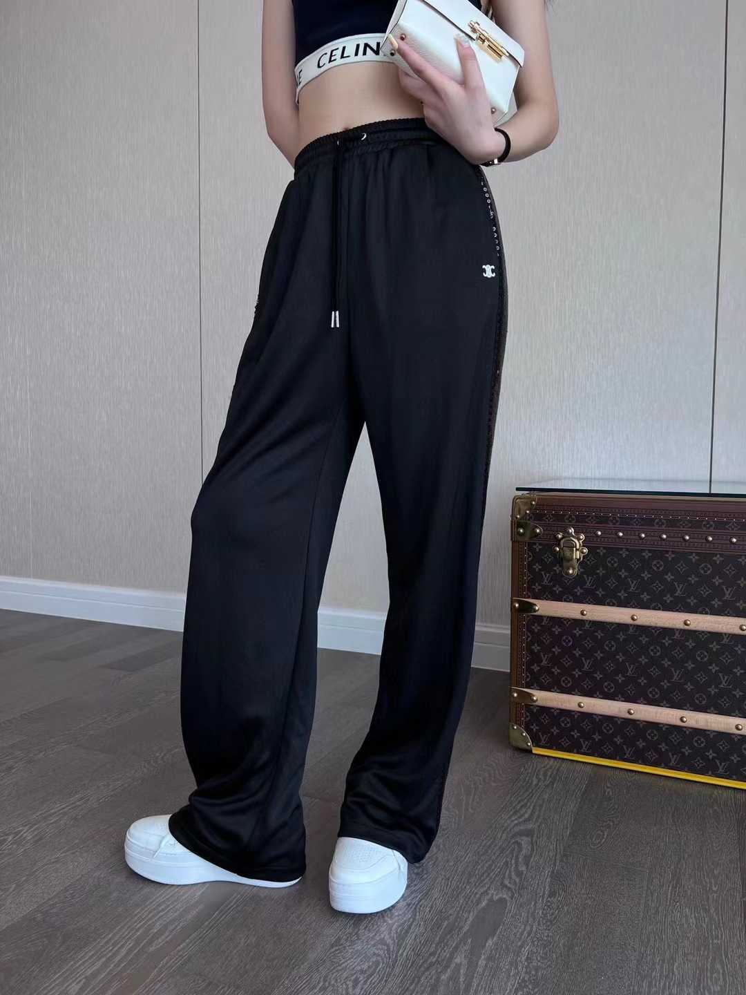 

Women' Jacket Sweater Coat Cell 22FW Celebrity Basic Versatile Casual Pants Elastic Waist Lace Sequins High Slim and Sports WomenElega A071, Black