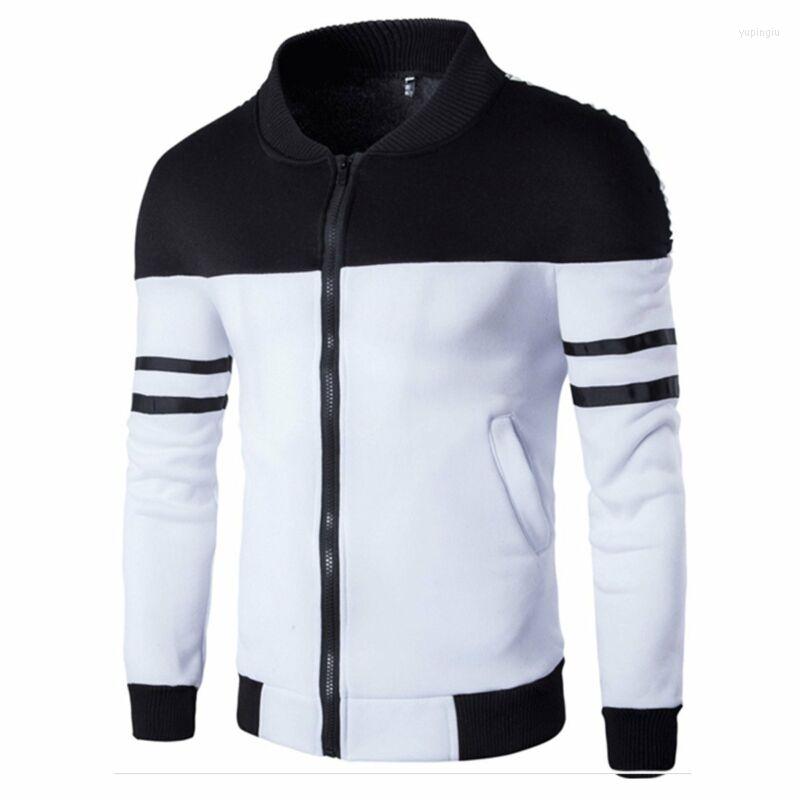 

Men's Hoodies Harajuku Men Slim Fit Zipper Patchwork Sweatshirt Masculina Winter Coat Casual Jacket Male Fashion Outwear, White
