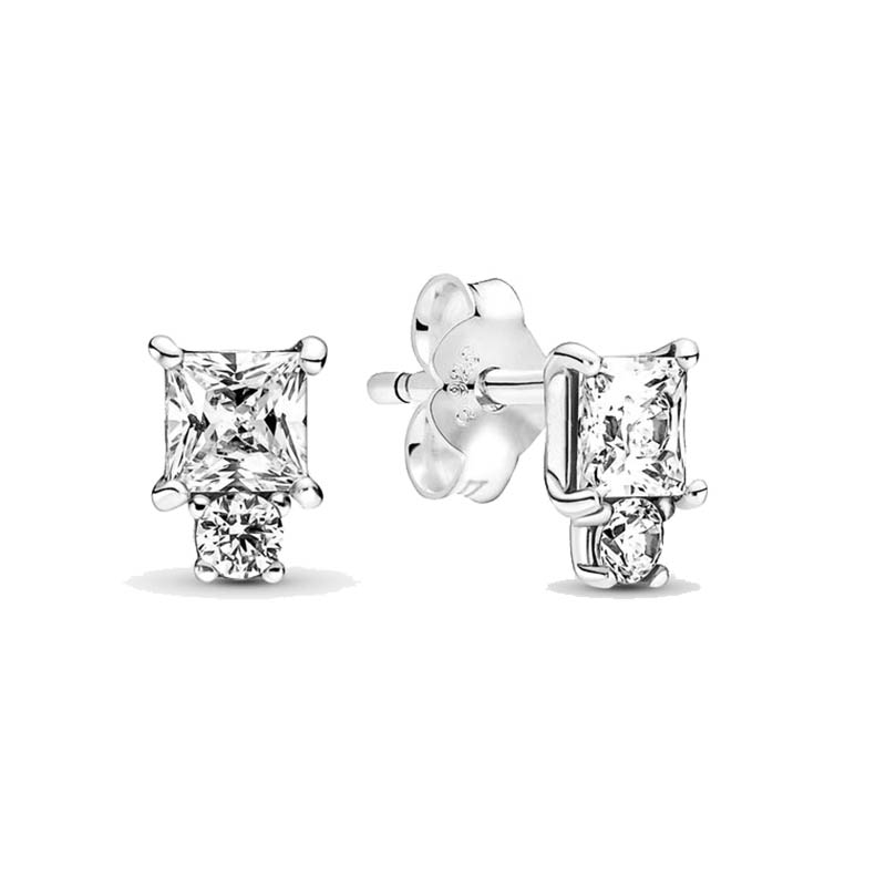 

Sparkling Round Square Stud Earrings 925 Sterling Silver with Original Box for Pandora Jewelry CZ diamond Wedding Gift Earring Set For Women Girls