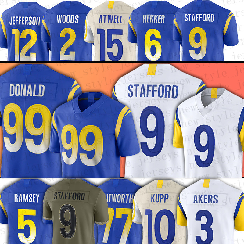 

9 Matthew Stafford Football Jerseys Rames Aaron Donald Cooper Kupp Allen Robinson II Jalen Ramsey John Wolford Bobby Wagner Van Jefferson Tyler Higbee, Men(gong yang)