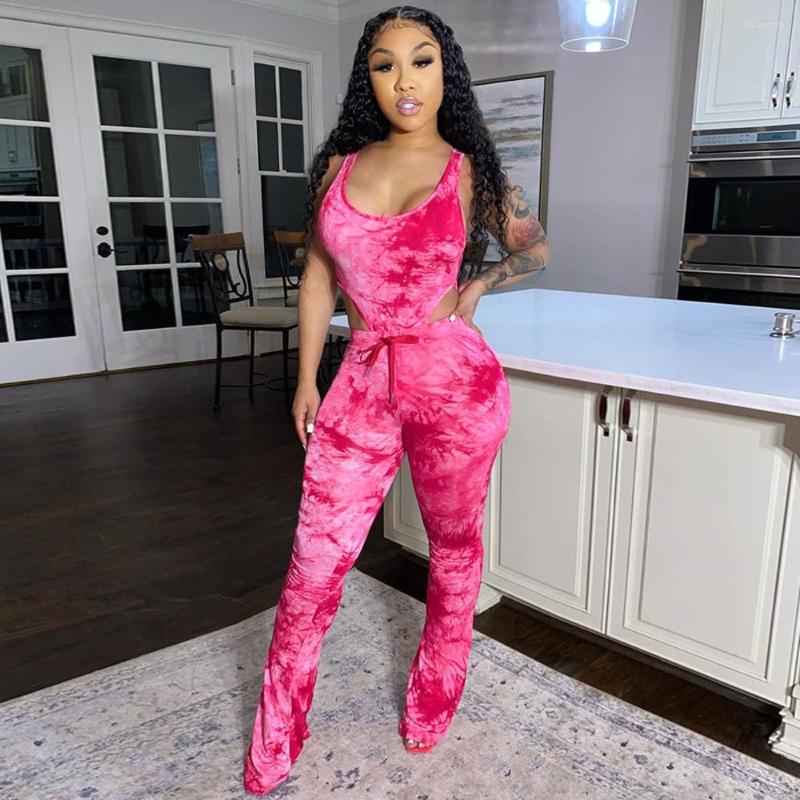 

Women' Tracksuits 2022 Summer Tie Dye Backless 2 Two Piece Sets Bodysuit Pants Clubwear Outfits Women Streetwear Sexy Fashion Clothes, Blue