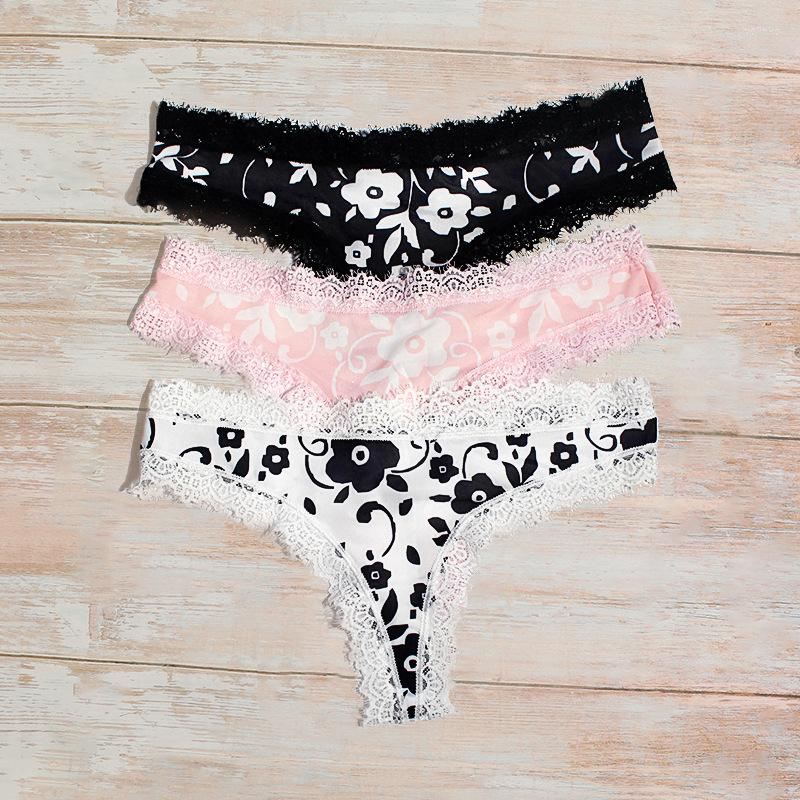 

Women's Panties Young Women Hollow Lace Ladies Thongs Seamless Plus Size Women's One Piece, Black