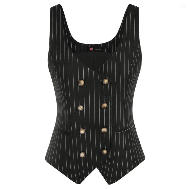 

Women's Vests KK Women Double Breasted Vest Striped V-Neck U-Back Handkerchief Hem Waistcoat Vintage Suit Utton Down Formal Dressy Coat, Chocolate