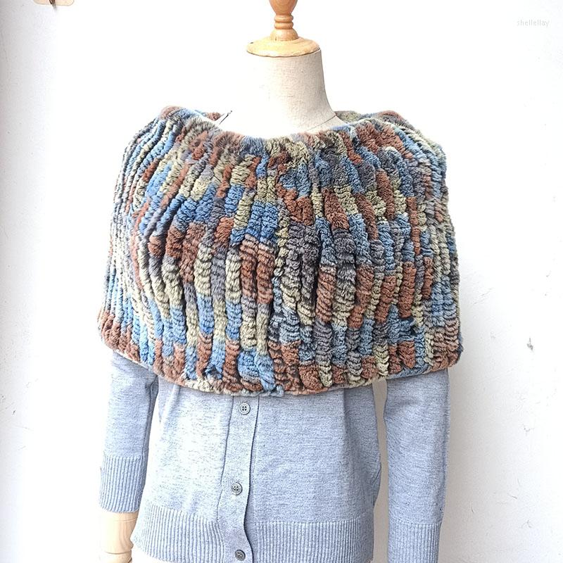 

Scarves Winter Women Knitted Real Fur Poncho Lady Natural Shawl Scarf Cape Pashmina