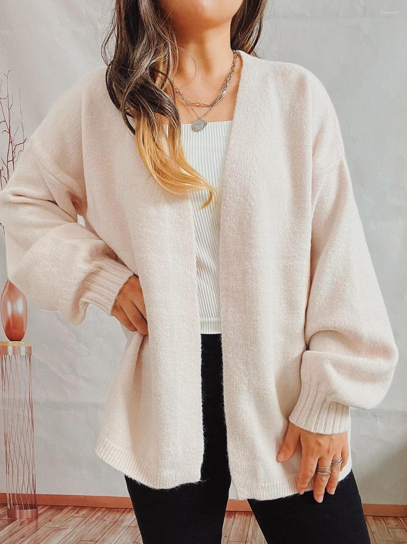 

Women's Knits Lantern Sleeve Solid Cardigan For Women Casual Loose Knitted Sweater Coat Korean Style Winter Fashion Oversized Tops, Beige