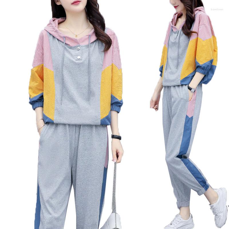 

Women's Two Piece Pants 2022 Summer Leisure Tracksuit Women Sportswear Hoodies Tops Sweatpants Suits Loose Fashion Two-Piece Suit Female, 1035