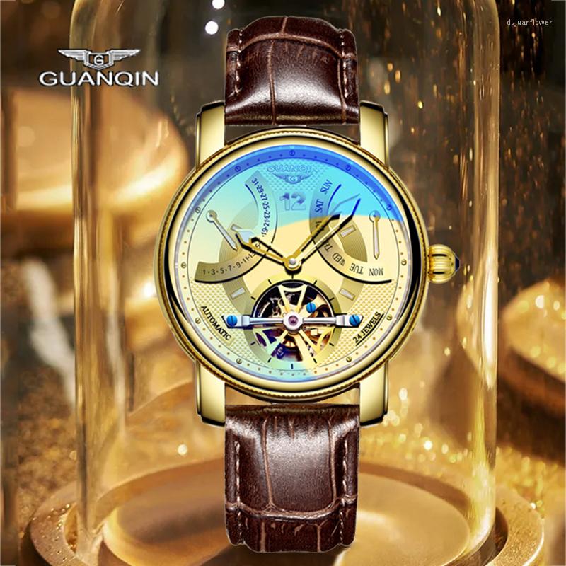 

Wristwatches 2022 GUANQIN Tourbillon Mechanical Watch Commercial Stainless Steel Leather Strap Sapphire Waterproof Luminous Men's, Gold