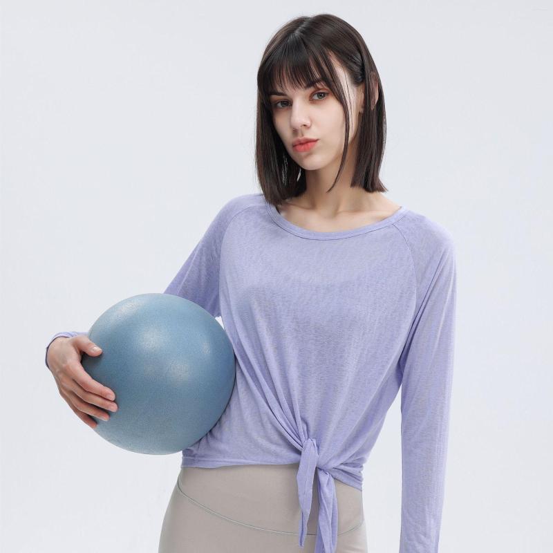 

Active Shirts Autumn Women Long Sleeve Yoga Shirt Workout Side Bandage Gym Fitness Exercise T-Shirts Breathable Thin Sports Bodybuilding, Black