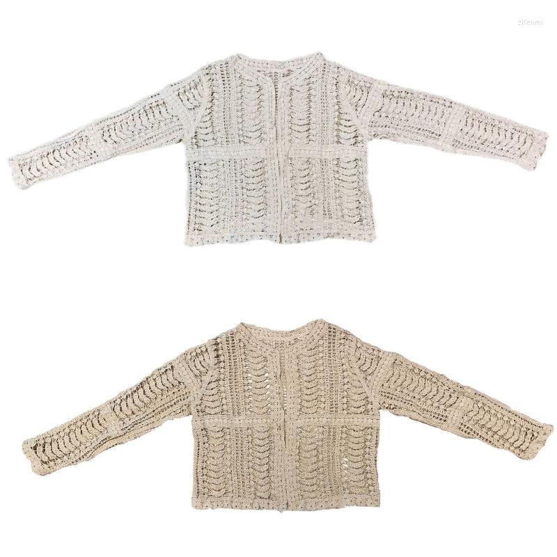 

Women's Vests French Style Knitted Crochet Long Sleeve Open Front Jacket Cardigan For Women, White