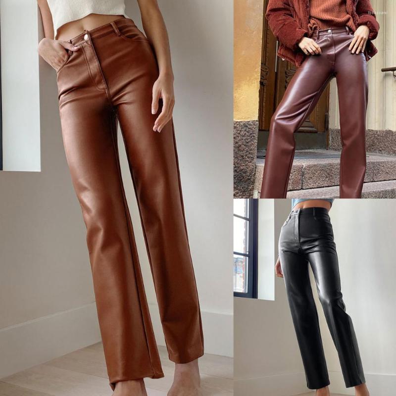 

Women's Jeans Drop Lady Pants Solid Color Faux Feather Vintage High Waist Smooth Straight Leg For Daily Wear, Auburn