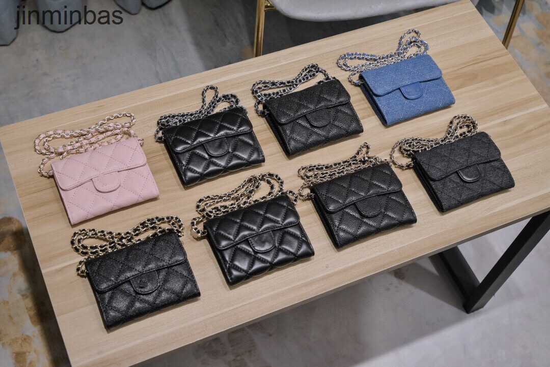 

Luxury Design Bag Shop Wholesale and Retail Original Leather Cf Caviar Small Xianglingge Mini Chain Soft Sheep Cowhide Fragrant Wallet, Black sheepskin