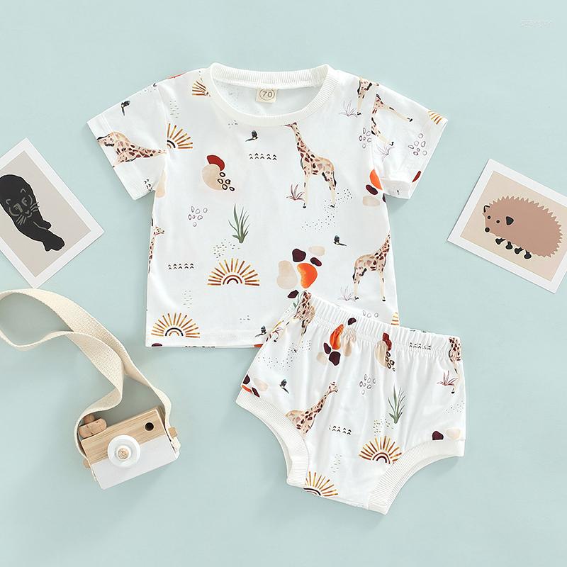 

Clothing Sets Baby Clothes Set Born Boys Girls Giraffe Cartoon Printed Short Sleeve Crew Neck T-shirt Elastic Waist Shorts Suits, Picture shown