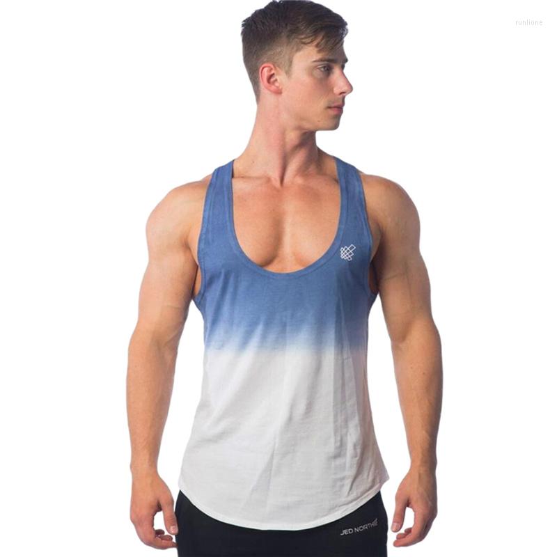 

Men's Tank Tops Men's Sports Vest Gradient Color I-Shaped Fitness Slim Fit Top Weightlifting Workout Clothing, Black