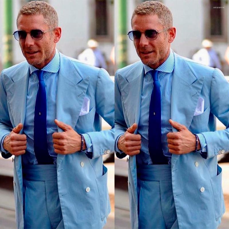 

Men's Suits Light Blue Men Suit 2 Pieces Slim Fit Tailor-Made Jacket Pants Single Breasted Fashion Wedding Work Wear Causal Prom Tailored, Orange