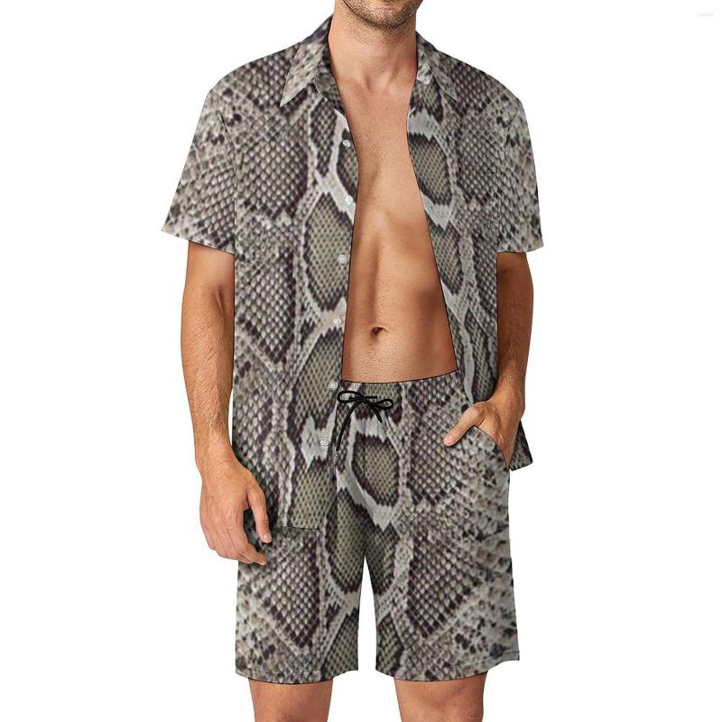 

Men's Tracksuits Faux Boa Snakeskin Men Sets Animal Skin Print Casual Shorts Beach Shirt Set Hawaiian Design Suit Short Sleeve Plus Size, Style-9
