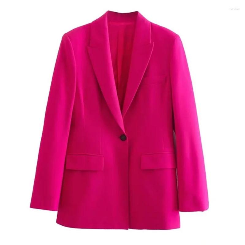 

Women's Suits Maxdutti 2022Vintage Straight Casual Blazer England Style Office Lady Simple Rose Red Loose Fashion Women Tops