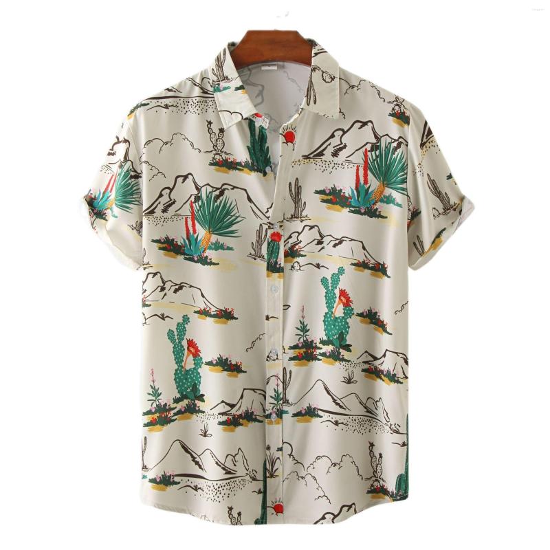 

Men's Casual Shirts Mens Vintage Cactus Floral Beach Aloha Short Sleeve Button Down Summer Hawaiian Shirt Men Party Holiday Clothing, As picture show