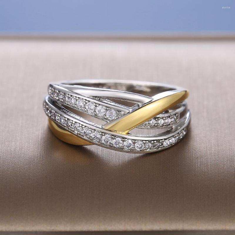 

Wedding Rings Exquisite Lines Winding Two-color Zircon Women's Ring Trend Silver-plated Simple Ladies Copper Jewelry Gift Female