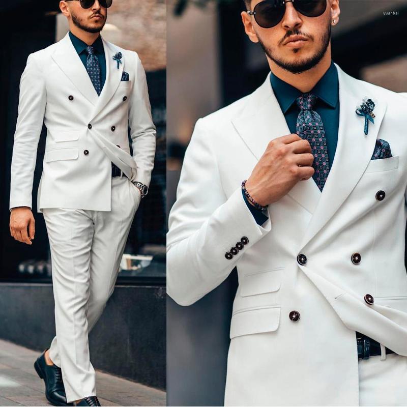 

Men's Suits White Men Suit 2 Pieces Slim Fit Tailor-Made Fashion Lapel Double Breasted Blazer Pants Wedding Work Wear Prom Causal Tailored