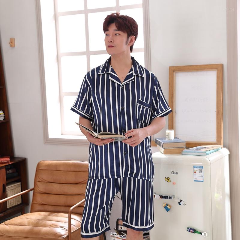 

Men's Sleepwear 2022 Summer Short Sleeve Casual Striped Silk Satin Pajama Sets For Men Korean Suit Pyjama Male Lounge Homewear Clothes, 426
