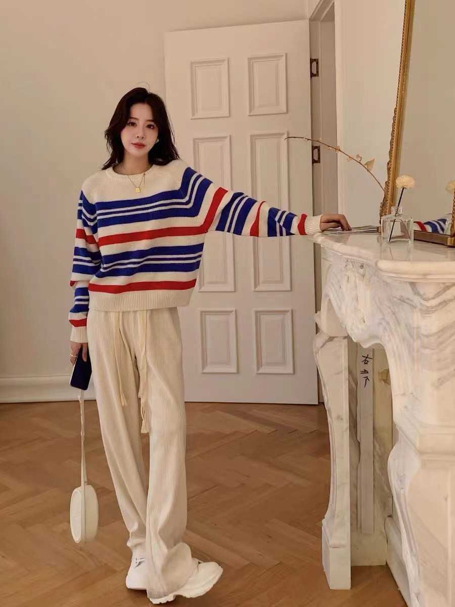 

Women's Jacket Sweater Coat Cell 22FW Celebrity High Design Blue Stripe Pullover SweaterElegant Classic Fashion Designer Niche 5QXX, White