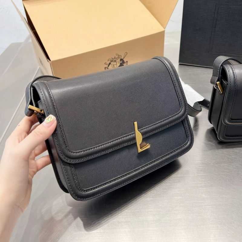 

High version shoulder bag designer women Messenger bags black leather handbag classic square crossbody lady buckle purse, Black small 19x14