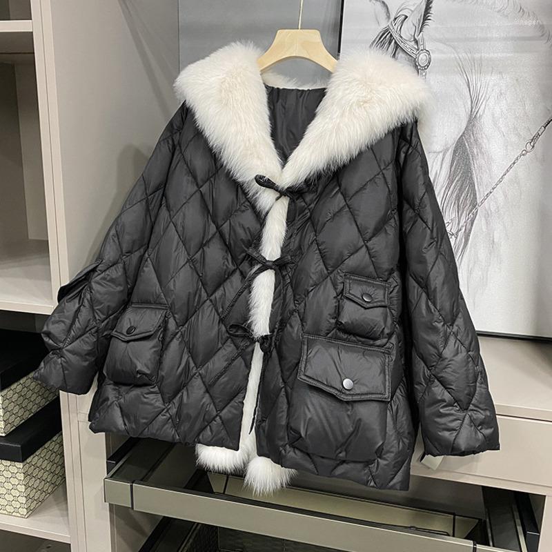 

Women' Trench Coats Women' Winter Real Fur White Duck Down Jacket Hooded Large Faux Collar Long Cotton, Cotton faux fur