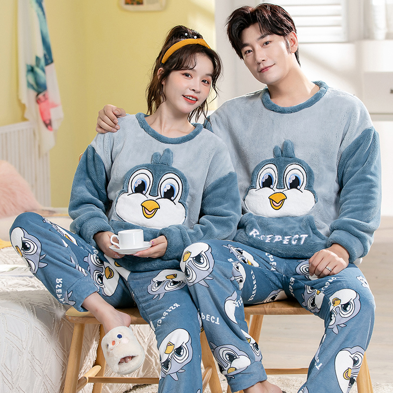 

Men's Sleepwear Couple Long Sleeve Cute Cartoon Thick Warm Flannel Pajama Sets For Men Winter Korean Loose Women Homewear Home Clothes 221202, 6024-women