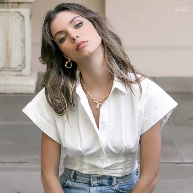 

Women' Blouses Women' & Shirts White England Sense Bat Sleeve Blouse Spring And Summer Waist Slim Short Shirt 2022