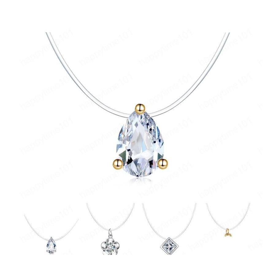 

Pendant Necklaces Invisible Chain Necklace Water Drop Transparent Fishing Line Pendants Rhinestone Choker Necklaces Delivery Jewelry Dhfgk