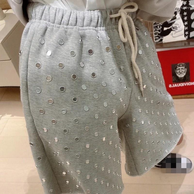 

Women' Shorts Sequined Casual Women Summer Loose Wide Leg Street Elastic Waist Knee-Length Designer Short Sweatpants, Gray